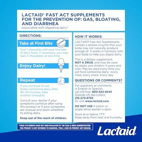 Lactaid Fast Act Chewables Vanilla Twist 60 Ct | Digestive Enzyme Tablets for Kids and Adults thumbnail 8