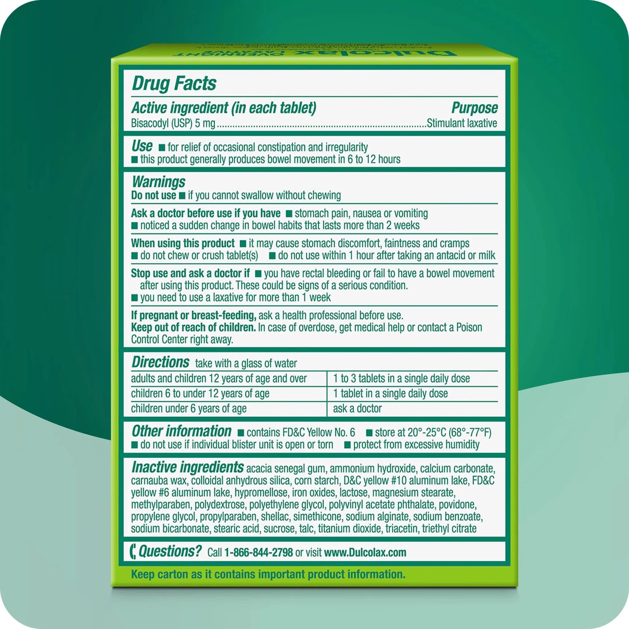 Dulcolax Stimulant Laxative Tablets 5 mg (50 Count) | Gentle Overnight Relief - view 3