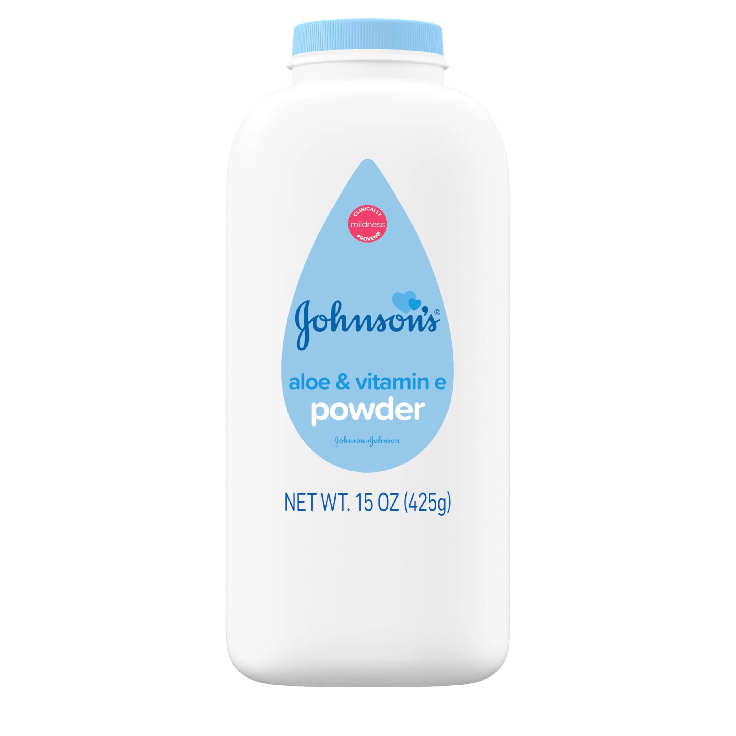 Johnson's Baby Powder with Cornstarch, Aloe & Vitamin E, 425 ml (15 oz) | Gentle Moisture Absorption for Delicate Skin - main product image