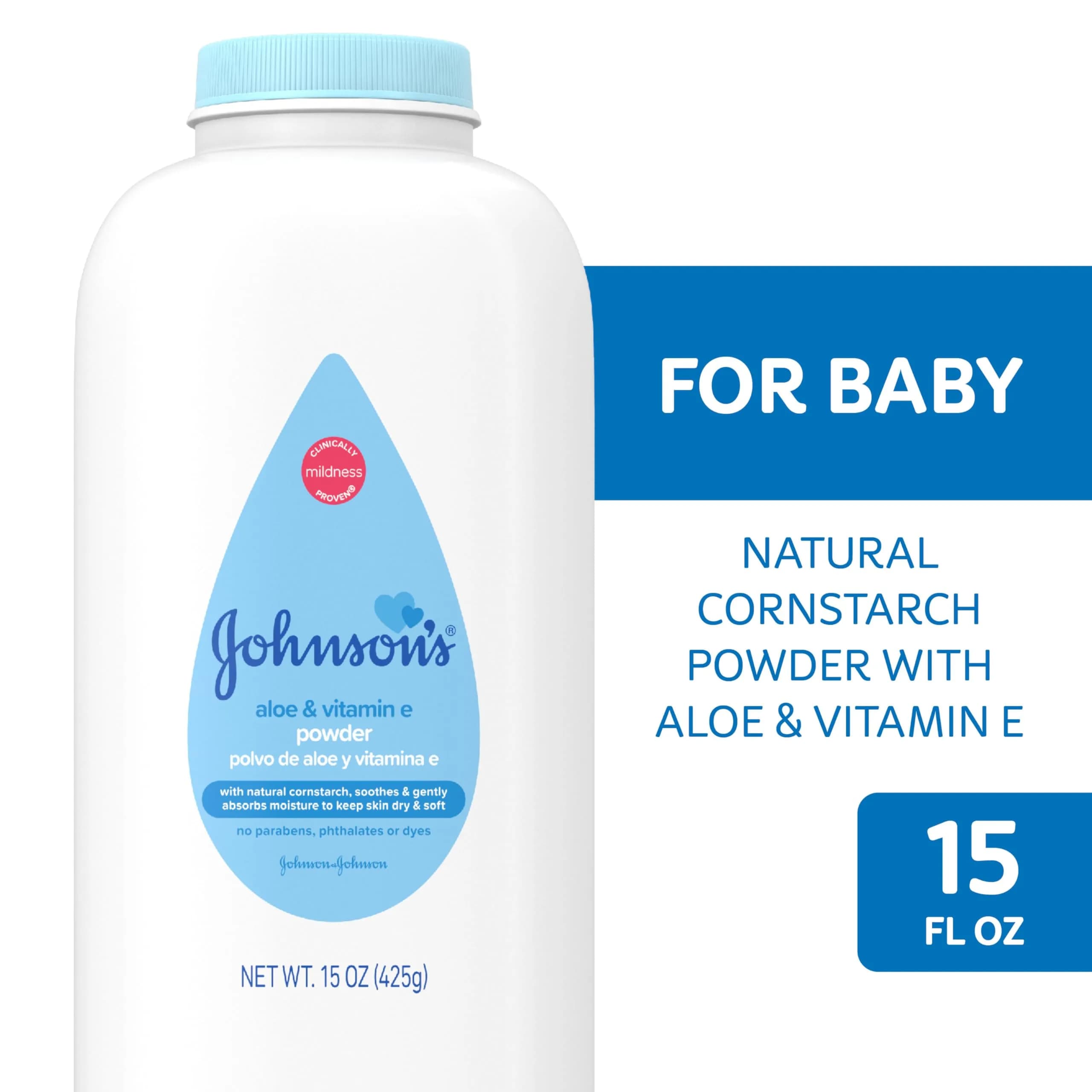 Johnson's Baby Powder with Cornstarch, Aloe & Vitamin E, 425 ml (15 oz) | Gentle Moisture Absorption for Delicate Skin - view 4