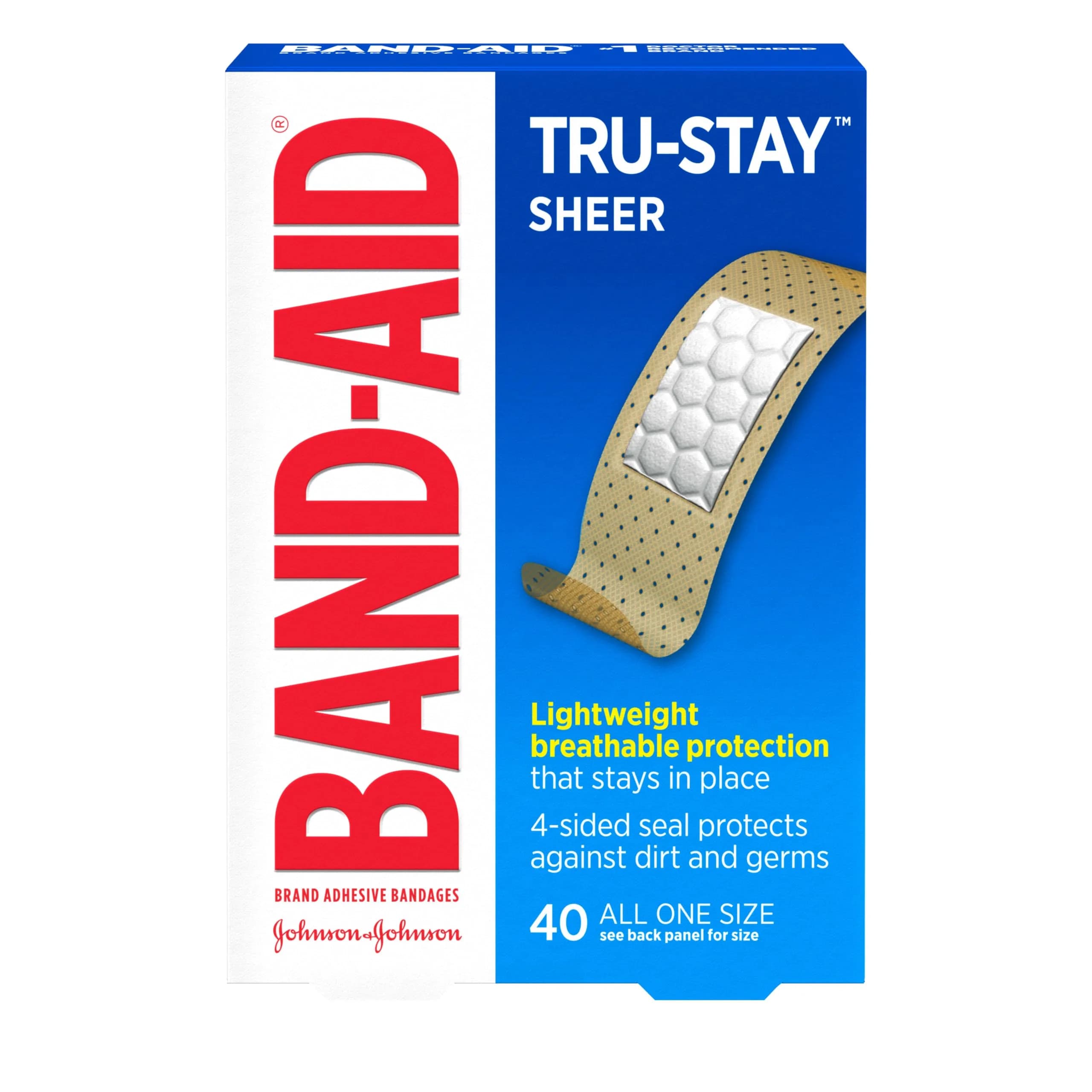 BAND-AID Brand Tru-Stay Sheer Adhesive Bandages, All One Size, 40 Ct | Dependable Lightweight Protection & Sterile Wound Care - main product image