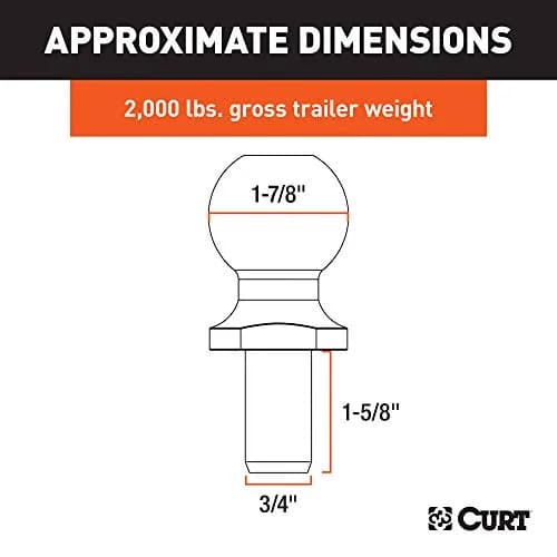 CURT 40001 Trailer Hitch Ball 1-7/8-Inch Diameter 2,000 lbs Capacity | Tested for Safety & Reliability thumbnail 2