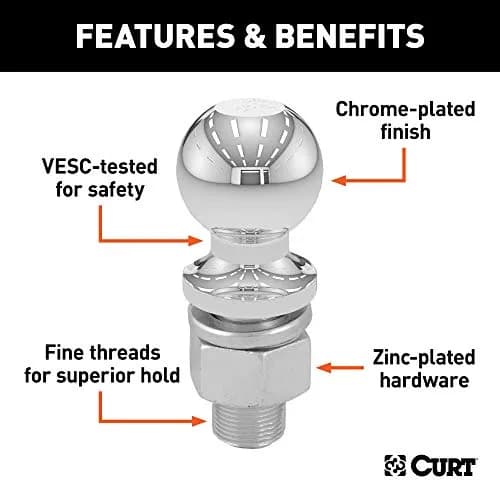 CURT 40001 Trailer Hitch Ball 1-7/8-Inch Diameter 2,000 lbs Capacity | Tested for Safety & Reliability thumbnail 3