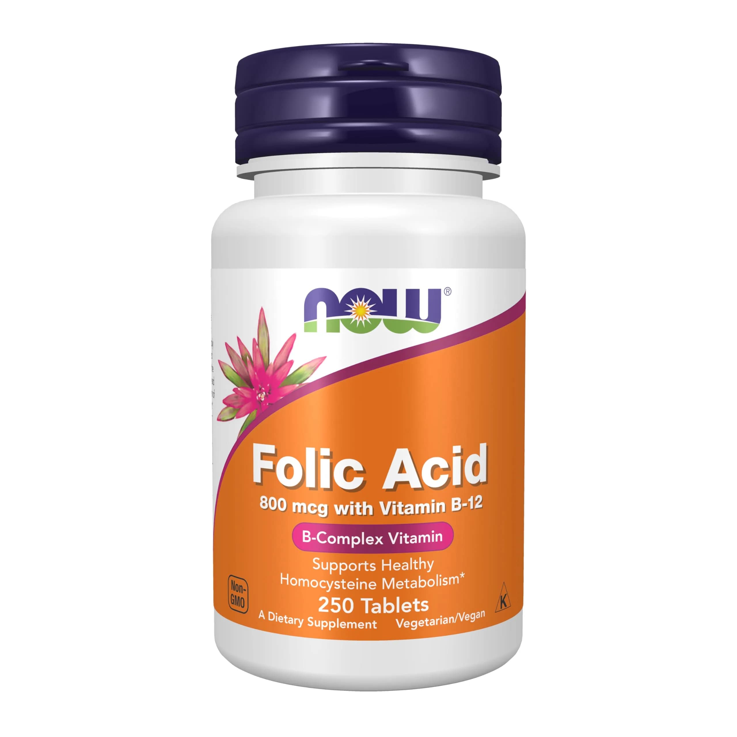 NOW Supplements, Folic Acid 800 mcg + B-12 25 mcg, B-Complex Vit, 250 Tabs | Supports DNA & Cardiovascular Health