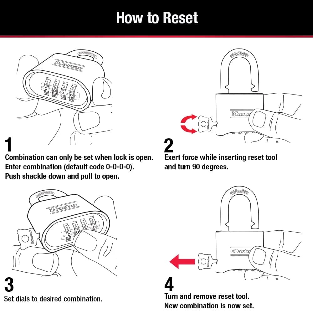 Master Lock 178D Black Combination Padlock 51mm Body, 25mm Shackle | Resettable 4-Digit Lock for Gym, Gate, Shed - view 5