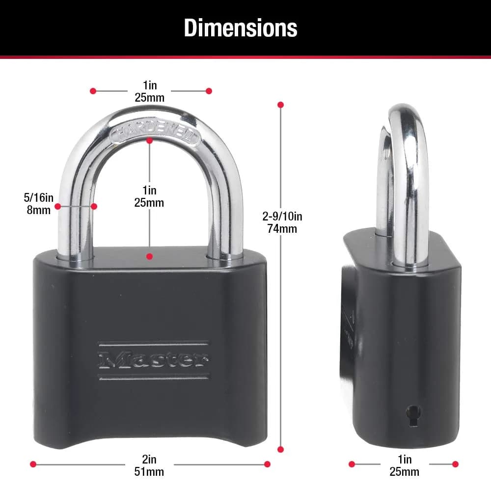 Master Lock 178D Black Combination Padlock 51mm Body, 25mm Shackle | Resettable 4-Digit Lock for Gym, Gate, Shed - view 6