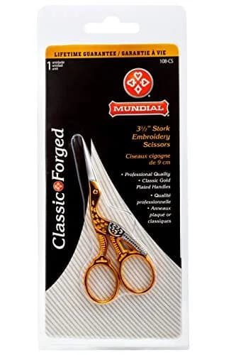 Mundial Classic Forged 3.5" Stork Embroidery Scissors with Gold-Plated Handles | Precision Cutting for Needlework thumbnail 2