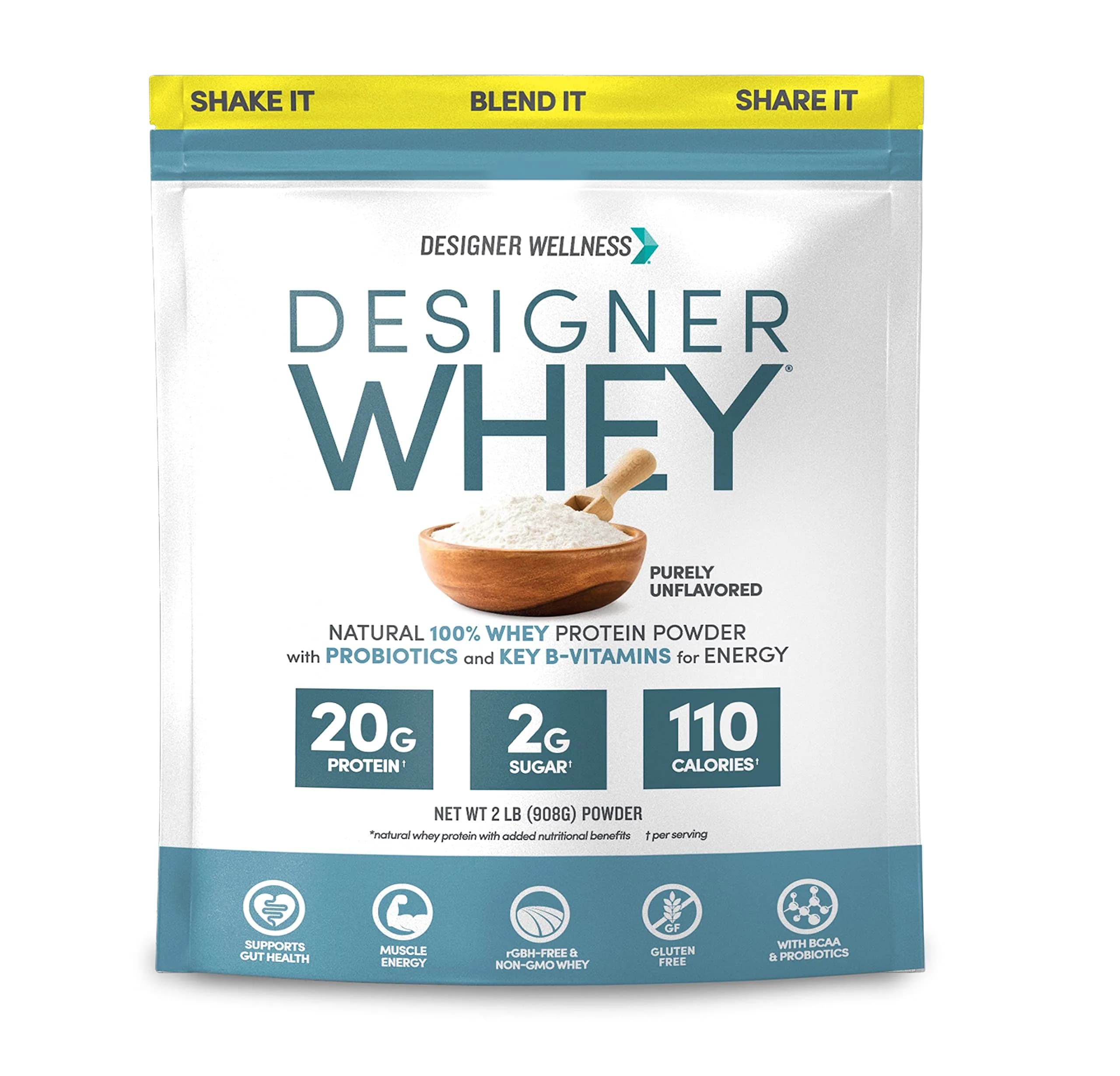 Designer Wellness Unflavored Whey Protein Powder 2 lb | Supports Lean Muscle & Recovery — Purely Unflavored