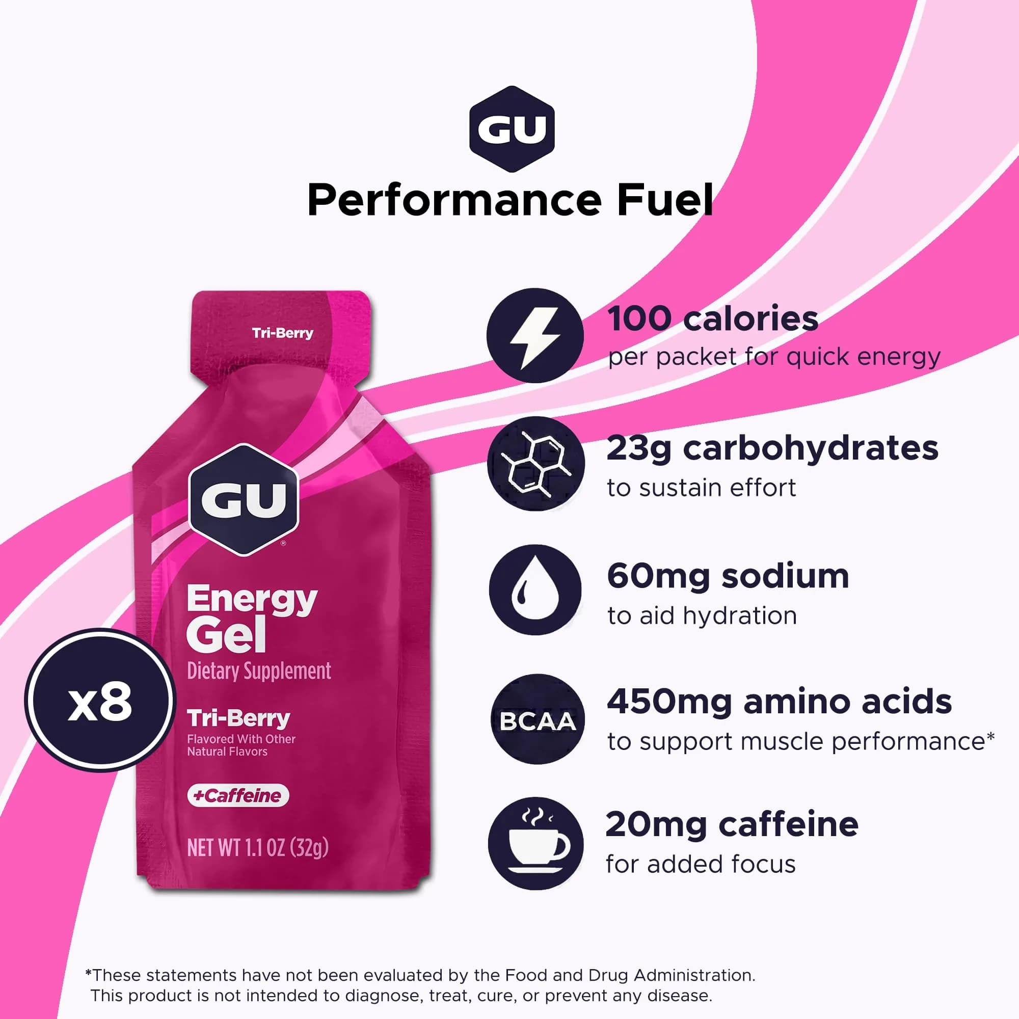 GU Energy Original Sports Nutrition Energy Gel Tri-Berry 8-Count | Vegan, Gluten-Free, Kosher, Dairy-Free Energy - view 2