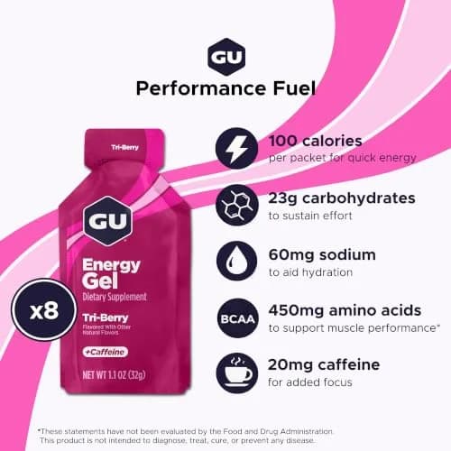 GU Energy Original Sports Nutrition Energy Gel Tri-Berry 8-Count | Vegan, Gluten-Free, Kosher, Dairy-Free Energy thumbnail 2