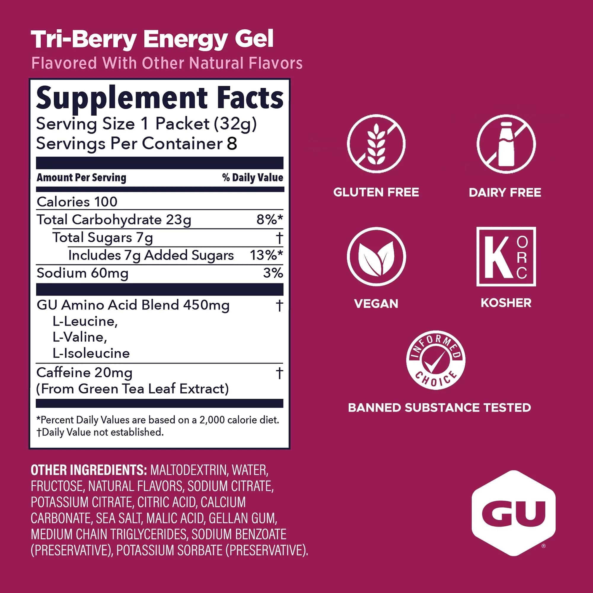 GU Energy Original Sports Nutrition Energy Gel Tri-Berry 8-Count | Vegan, Gluten-Free, Kosher, Dairy-Free Energy - view 3