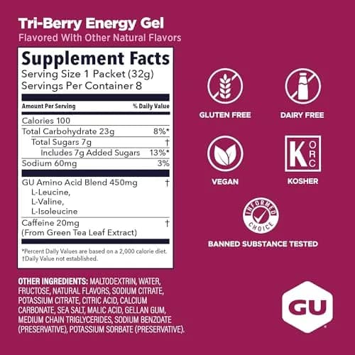 GU Energy Original Sports Nutrition Energy Gel Tri-Berry 8-Count | Vegan, Gluten-Free, Kosher, Dairy-Free Energy thumbnail 3