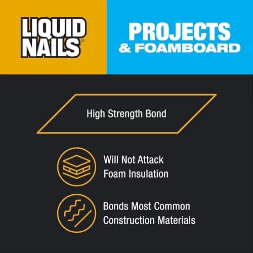 Liquid Nails Projects & Foamboard Adhesive 295ml (10 Fl Oz) | Bonds Foam Insulation, Drywall & Panels thumbnail 2