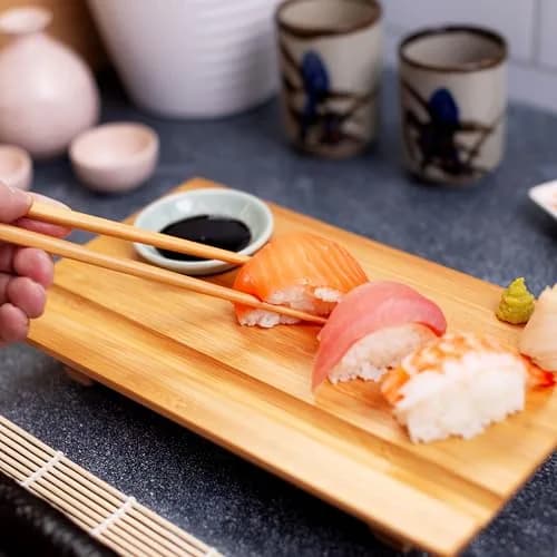 Joyce Chen Bamboo Sushi Board Set 6" x 10.5" | Elegant Bamboo Sushi Platter for Indian Hosts thumbnail 4