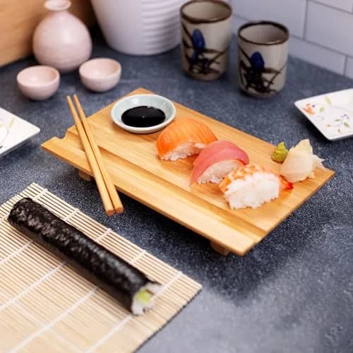 Joyce Chen Bamboo Sushi Board Set 6" x 10.5" | Elegant Bamboo Sushi Platter for Indian Hosts thumbnail 3