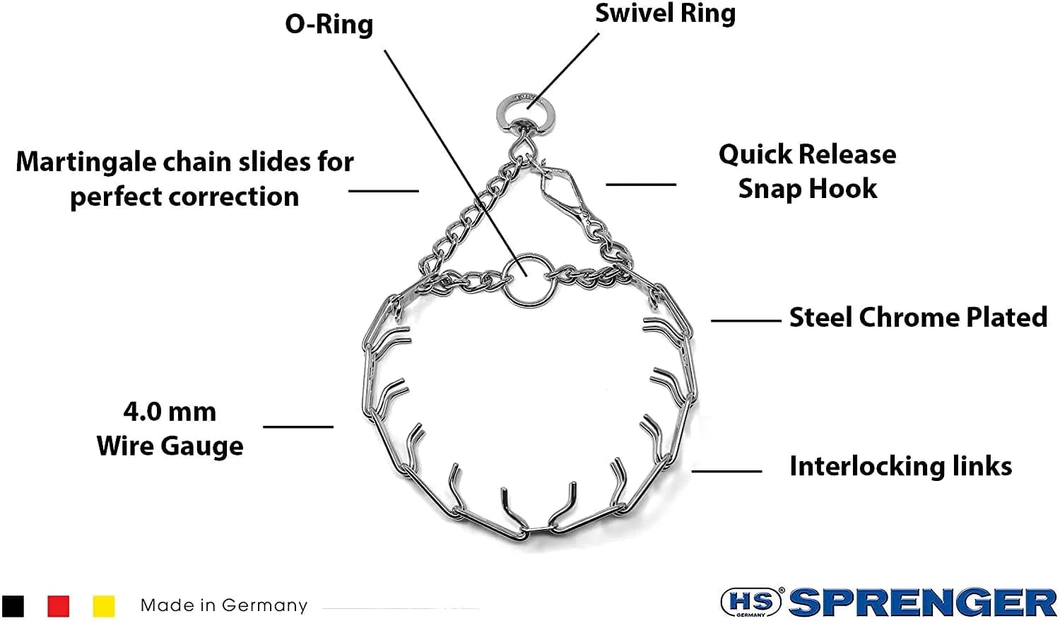 Herm Sprenger Chrome Plated Steel Training Prong Collar with Quick Release Snap, 25in (63cm) x 4mm - view 2