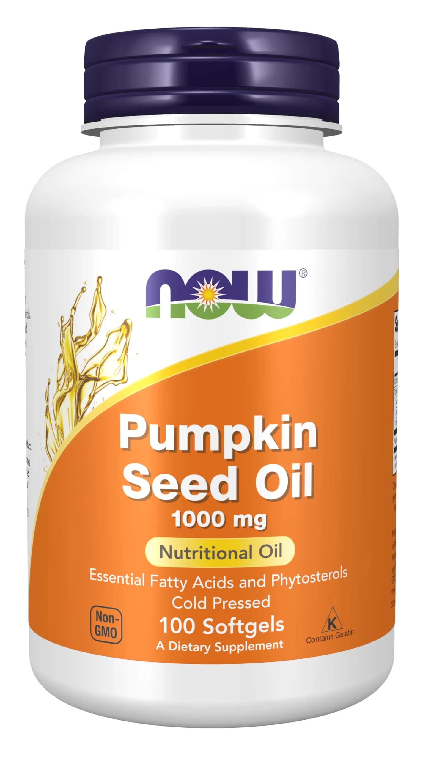 NOW Foods Pumpkin Seed Oil 1000 mg 100 Softgels | Cold Pressed Nutritional Oil with Essential Fatty Acids - main product image