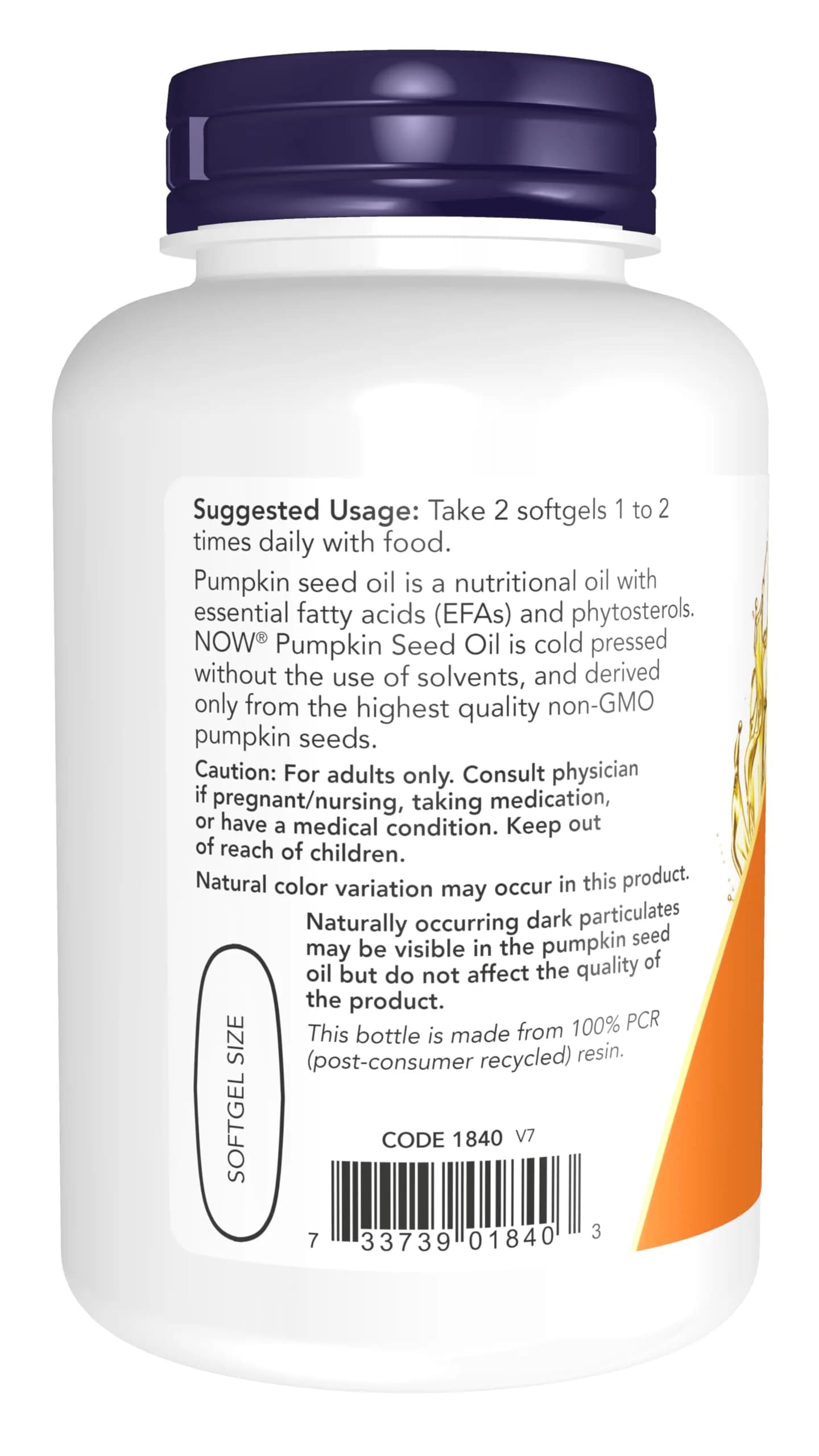 NOW Foods Pumpkin Seed Oil 1000 mg 100 Softgels | Cold Pressed Nutritional Oil with Essential Fatty Acids - view 3
