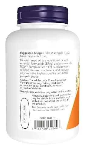 NOW Foods Pumpkin Seed Oil 1000 mg 100 Softgels | Cold Pressed Nutritional Oil with Essential Fatty Acids thumbnail 3