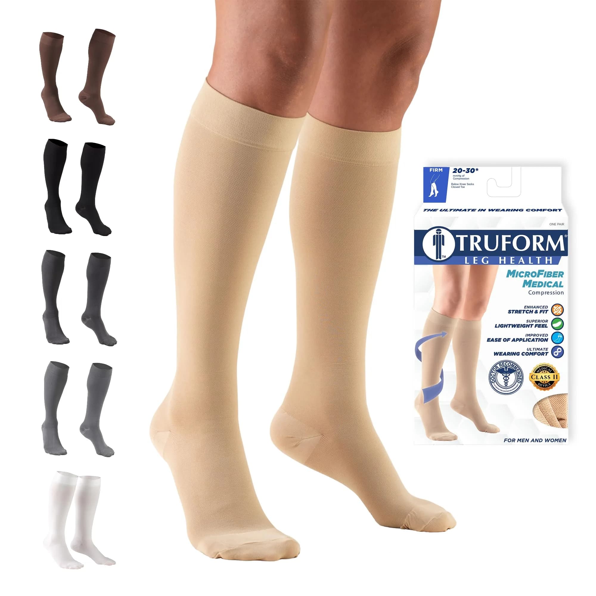 Truform 20-30 mmHg Compression Stockings for Men and Women | Knee High, Beige, 3X-Large