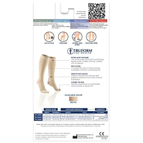 Truform 20-30 mmHg Compression Stockings for Men and Women | Knee High, Beige, 3X-Large thumbnail 8