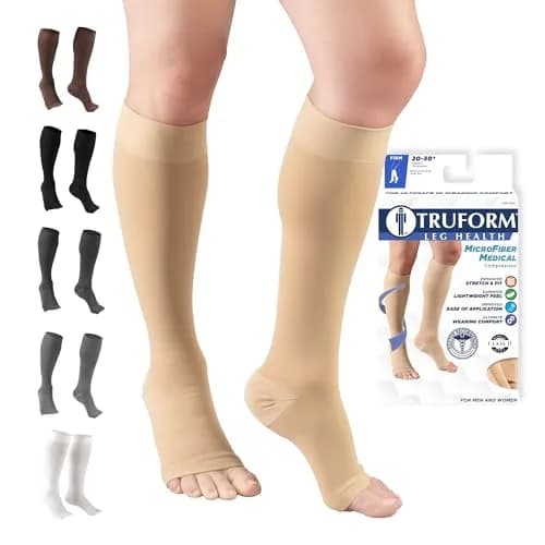 Truform 20-30 mmHg Compression Stockings for Men and Women | Knee High, Open Toe, Beige, 3X-Large thumbnail 1