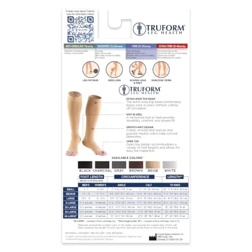 Truform 20-30 mmHg Compression Stockings for Men and Women | Knee High, Open Toe, Beige, 3X-Large thumbnail 8