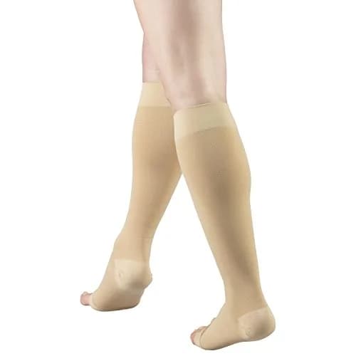 Truform 20-30 mmHg Compression Stockings for Men and Women | Knee High, Open Toe, Beige, Large thumbnail 6