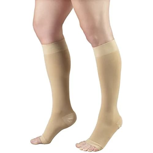 Truform 20-30 mmHg Compression Stockings for Men and Women | Knee High, Open Toe, Beige, Large thumbnail 7