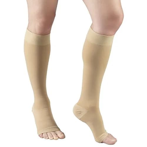 Truform 20-30 mmHg Compression Stockings for Men and Women | Knee High, Open Toe, Beige, Medium thumbnail 2