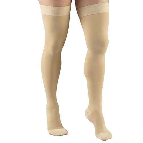 Truform 20-30 mmHg Compression Stockings for Men and Women, Thigh High, Beige, Large thumbnail 5
