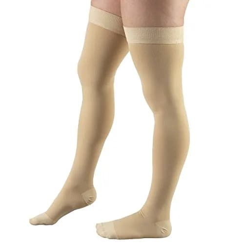Truform 20-30 mmHg Compression Stockings for Men and Women, Thigh High, Beige, Large thumbnail 7