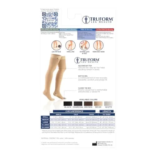 Truform 20-30 mmHg Compression Stockings for Men and Women, Thigh High, Beige, Large thumbnail 8