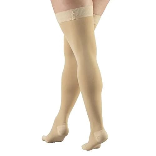 Truform 20-30 mmHg Compression Stockings for Men and Women, Thigh High, Beige, Large thumbnail 2