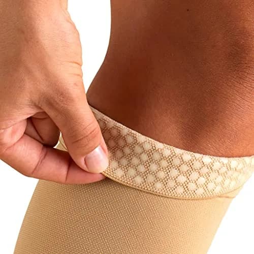 Truform 20-30 mmHg Compression Stockings for Men and Women | Thigh High Length, Dot-Top, Open Toe, Beige, Small thumbnail 5