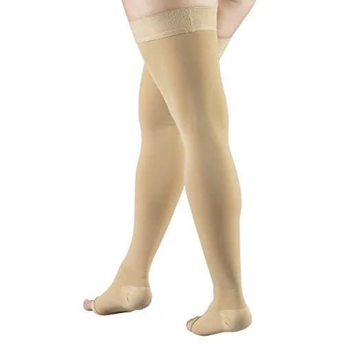 Truform 20-30 mmHg Compression Stockings for Men and Women | Thigh High Length, Dot-Top, Open Toe, Beige, Small thumbnail 6