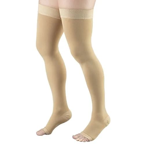 Truform 20-30 mmHg Compression Stockings for Men and Women | Thigh High Length, Dot-Top, Open Toe, Beige, Small thumbnail 7