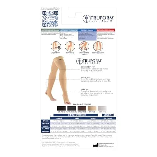 Truform 20-30 mmHg Compression Stockings for Men and Women | Thigh High Length, Dot-Top, Open Toe, Beige, Small thumbnail 8