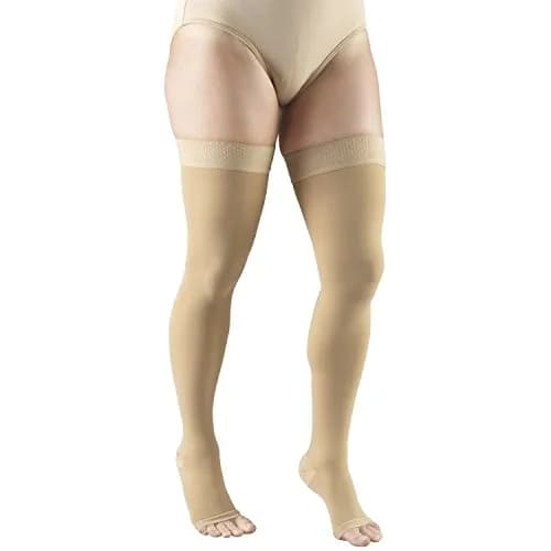 Truform 20-30 mmHg Compression Stockings for Men and Women | Thigh High Length, Dot-Top, Open Toe, Beige, Small thumbnail 2
