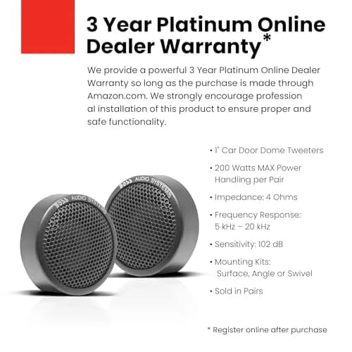 BOSS Audio Systems TW18 1 Inch Polyimide Dome Tweeters (Pair) | 200 Watts Max, 4 Ohm Impedance thumbnail 2