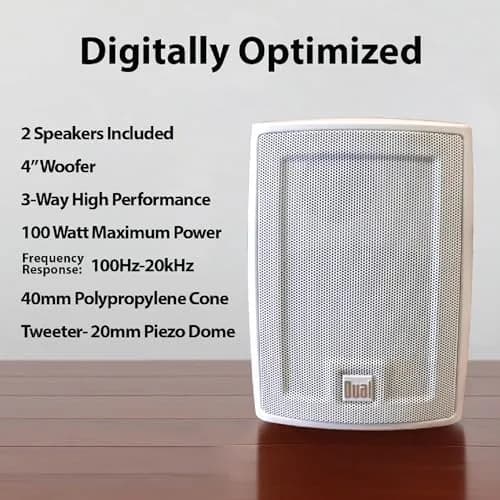 Dual Electronics LU43PW 4" 3-Way Indoor Outdoor Wired Speakers Weatherproof | Weather-Resistant, 4-Inch Woofer, 50W thumbnail 2