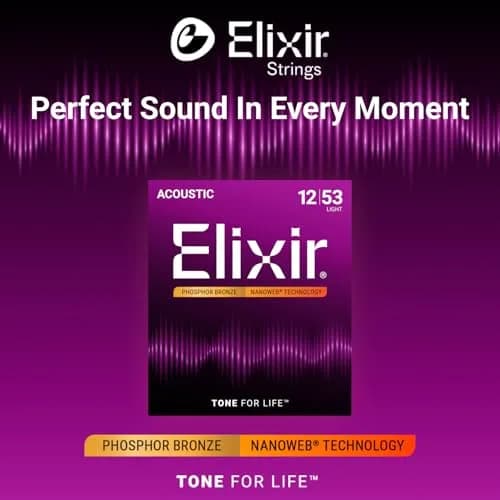 Elixir Phosphor Bronze NANOWEB Acoustic Guitar Strings Light 12-53 Set | Longest-Lasting Tone thumbnail 2