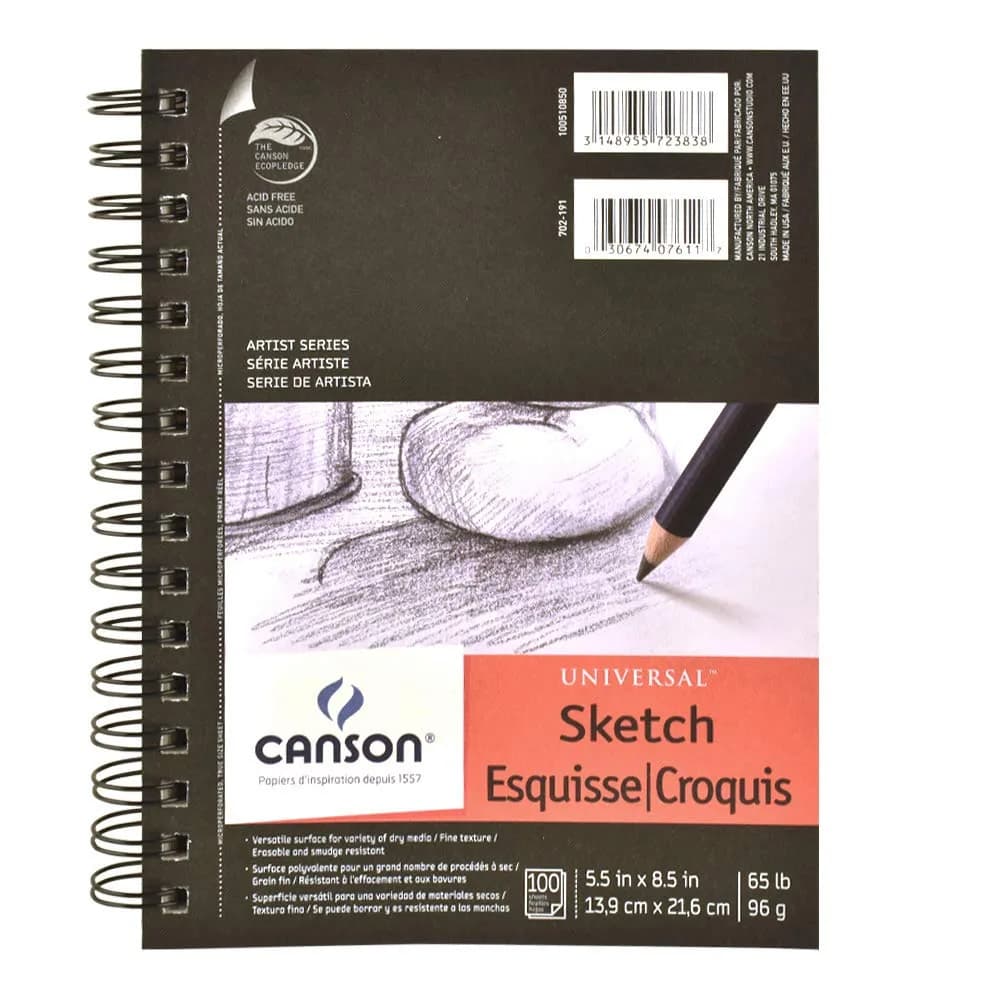 Canson Pro-Art Artist Series Universal Sketch Pad 5.5" x 8.5" (100 Sheets) | Durable Paper for Dry Media & Light Washes — 5.5" x 8.5"