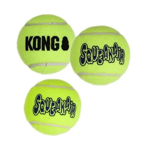 KONG Squeakair Balls Dog Toy Premium Squeak Tennis Balls Gentle on Teeth for Medium Dogs (3 Pack, Yellow) thumbnail 1