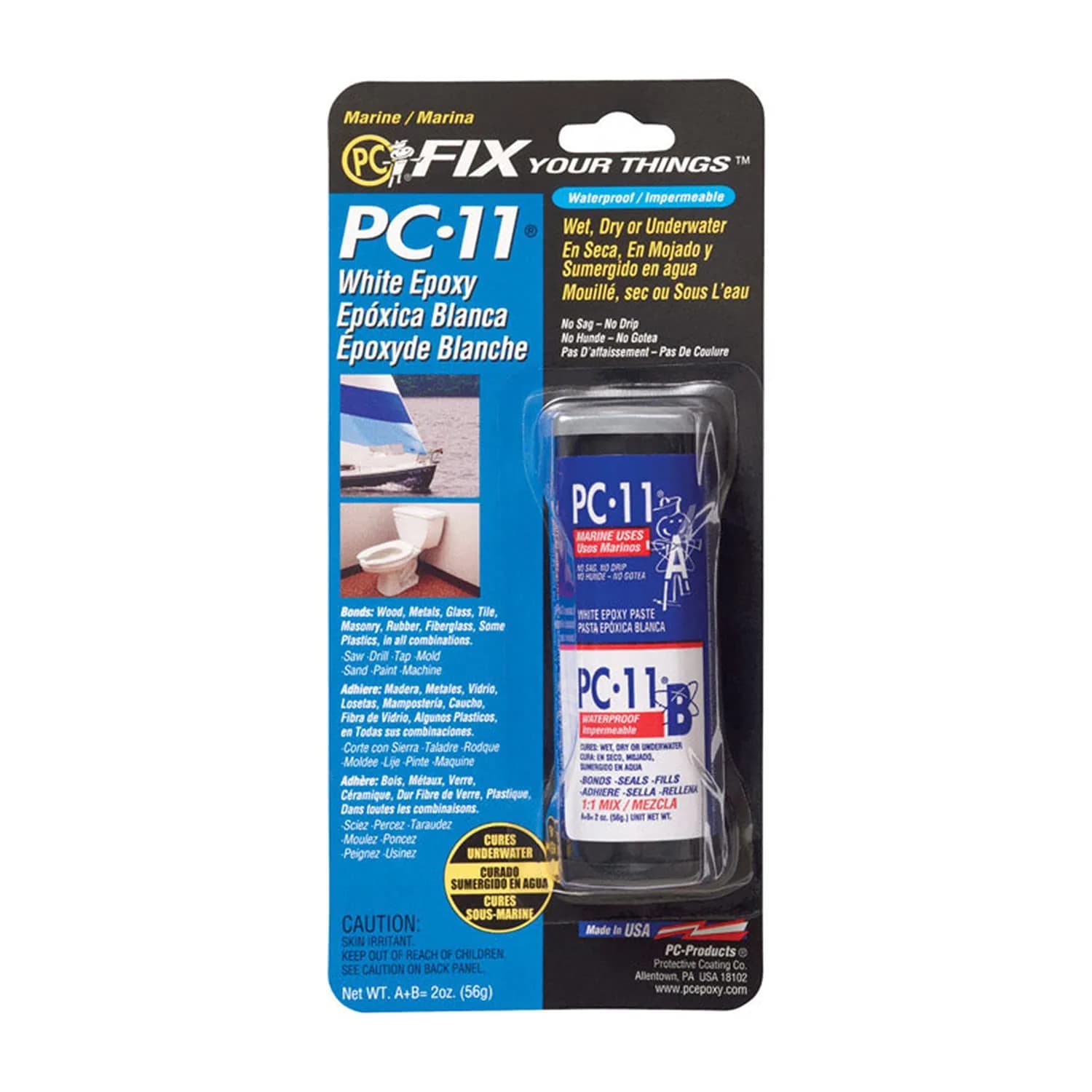 PC-Products PC-11 Epoxy Adhesive Paste, 2oz in Two Jars | Marine Grade, Wet & Dry Bonding