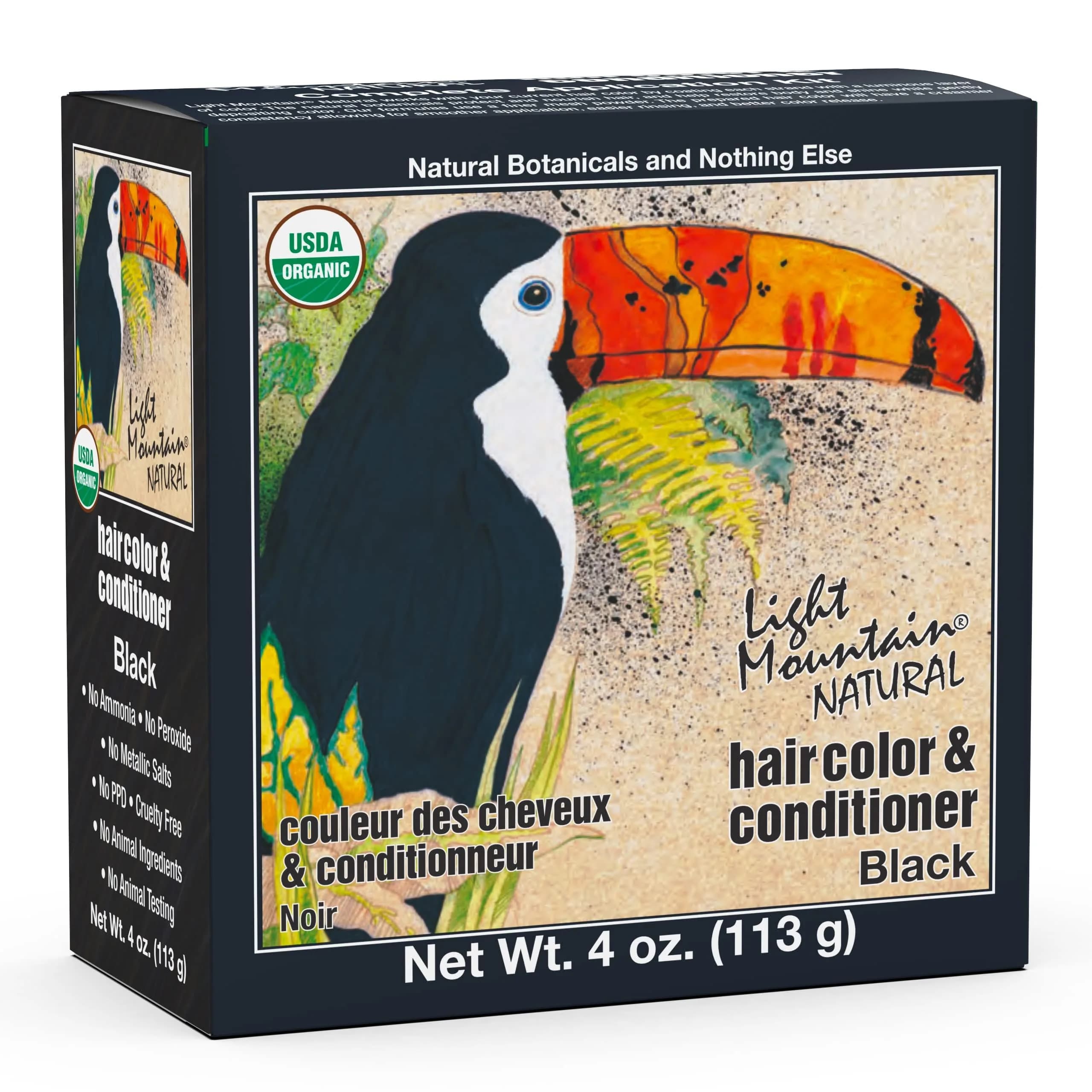 Light Mountain Henna Hair Color & Conditioner, Black, 4 Oz | Natural Botanical Semi-Permanent Hair Dye