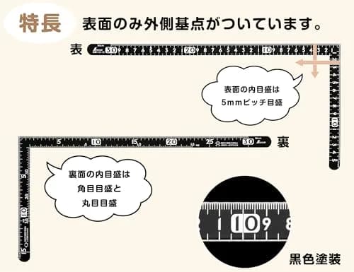 Shinwa Sokutei 12416 Sunday Carpenter 15 x 30 cm | Black Metal Ruler for DIY & Professional Use thumbnail 3