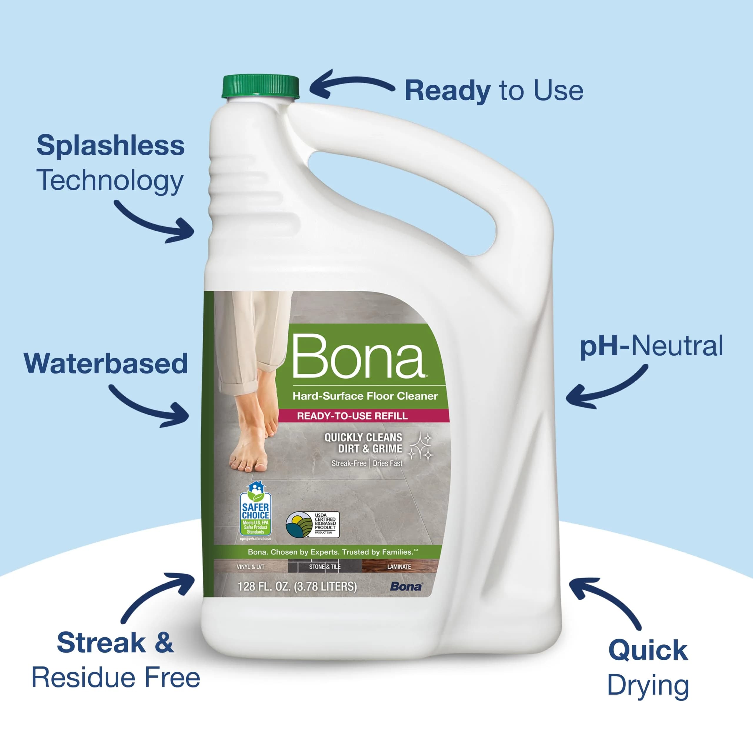 Bona Unscented Multi-Surface Floor Cleaner Spray, 128 fl oz (3.78 L) | Residue-Free Cleaning for Stone, Tile, Laminate & Vinyl Floors - view 2
