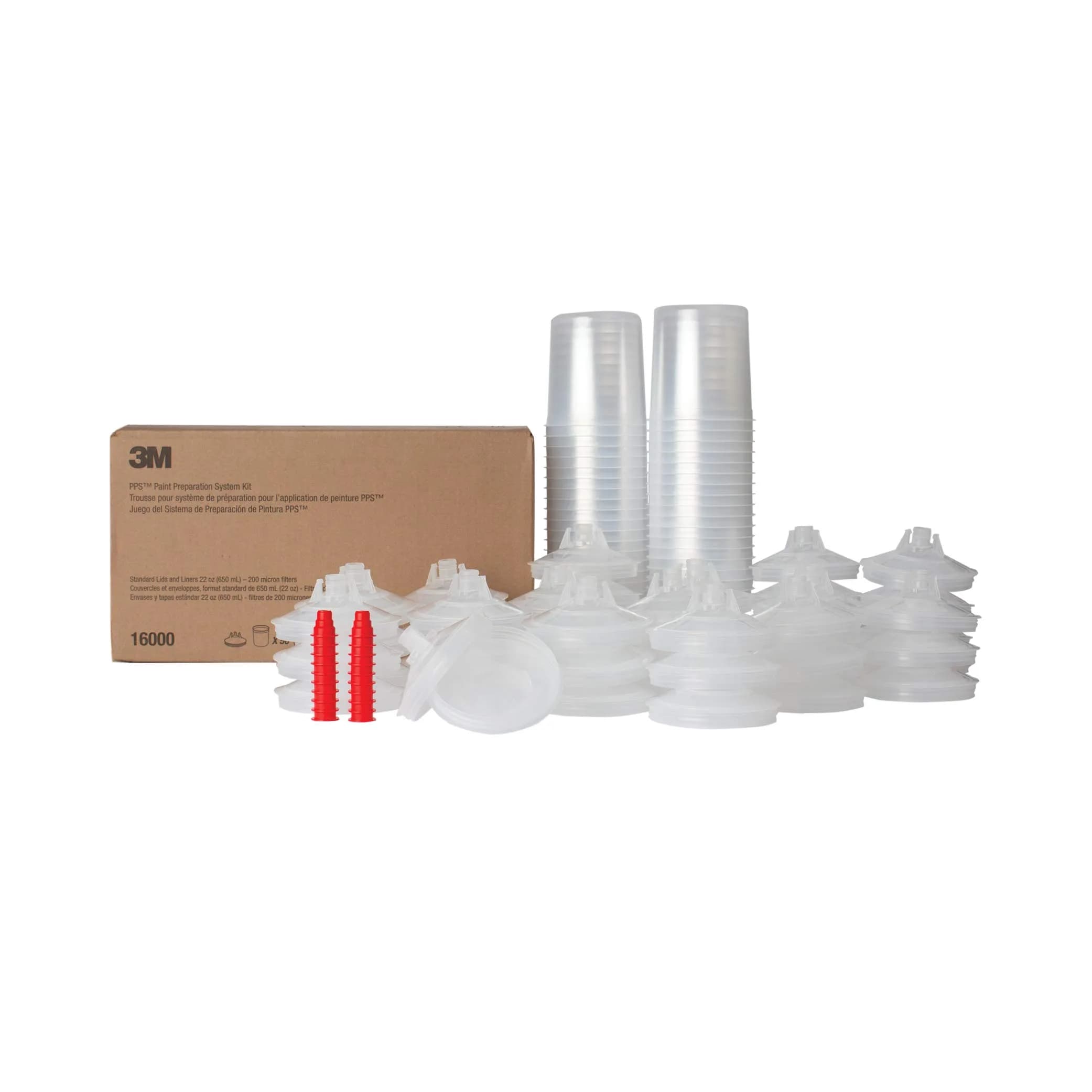 3M PPS Original Series Paint Spray Cup Lids and Liners Kit, 16000 | 22 oz, 200-micron Filter, Less Waste