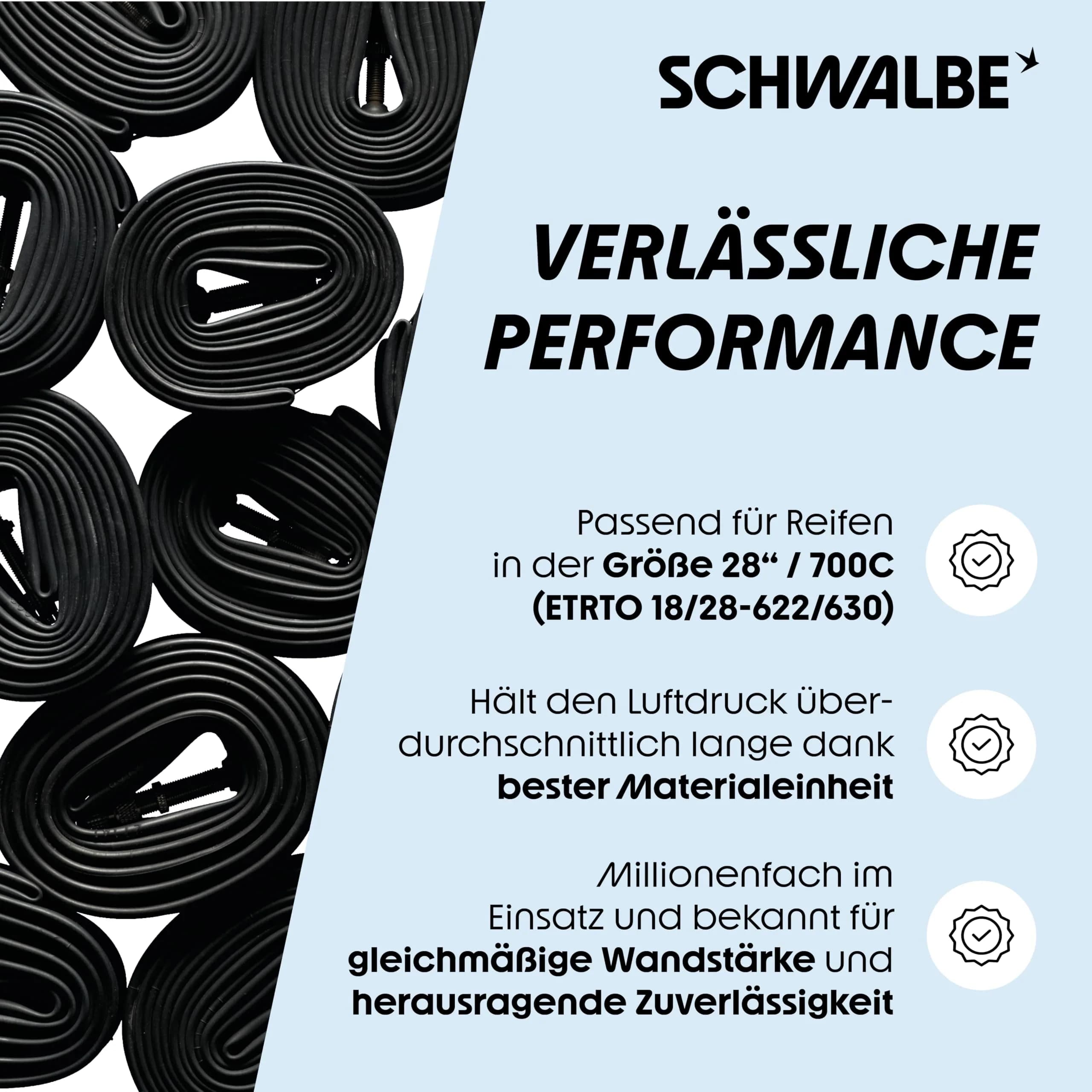 Schwalbe 700x18/28 SV15 Bicycle Tube - 40mm Presta Valve | Extra Light, Reliable, 700x18/28c - view 4